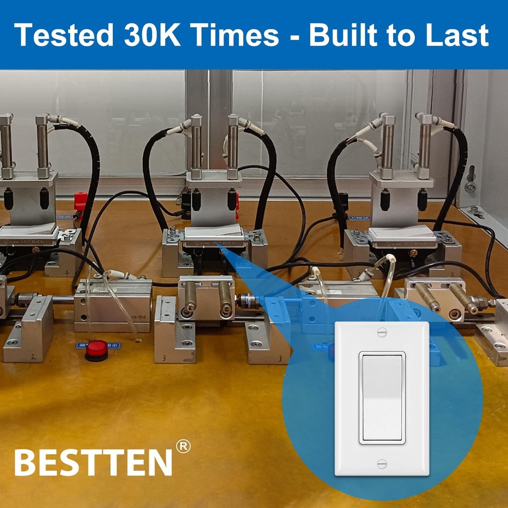 BESTTEN 10 Pack Single Pole Decorator Light Switch with Pole, white