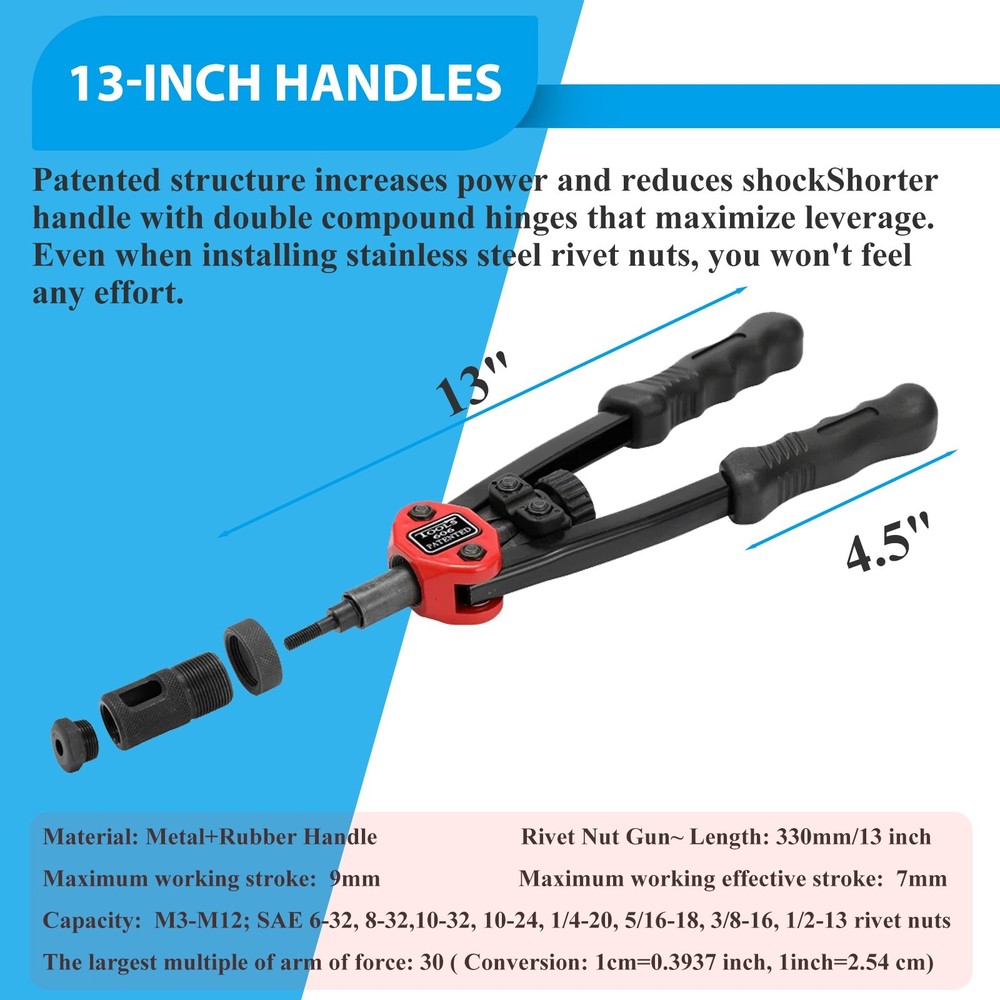 13" Rivet Gun Kit Rivnut Thread Setting Tool Nut Setter NutSert Metric SAE Rivet