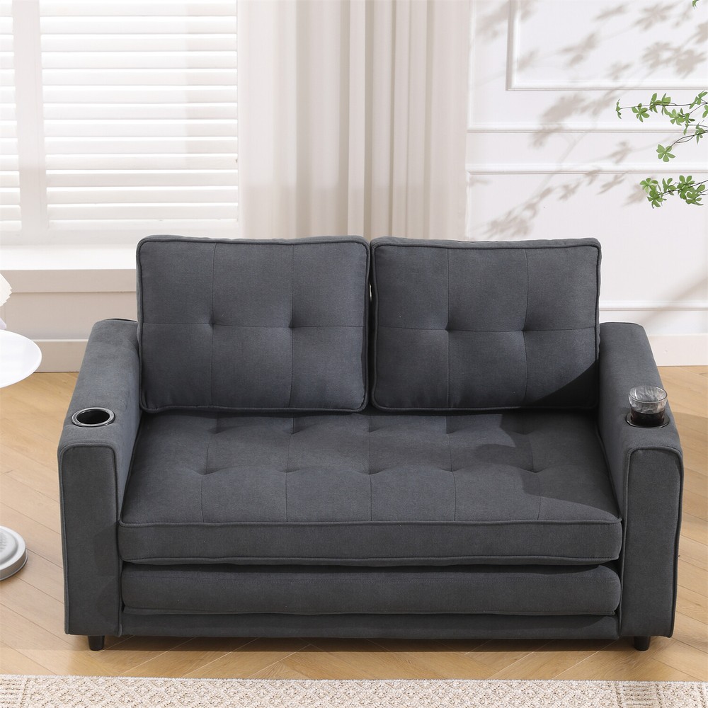 Convertible Sofa Bed Loveseat Futon Sofa Couch w/ Pull Out Bed Dark Gray