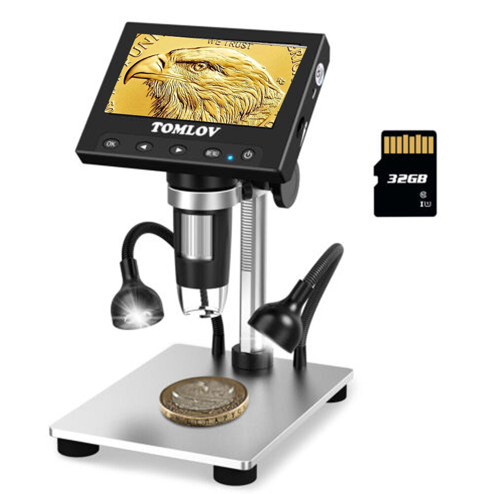 TOMLOV 1000X Error Coin Microscope Digital Microscope Camera 4.3" LCD Screen USB