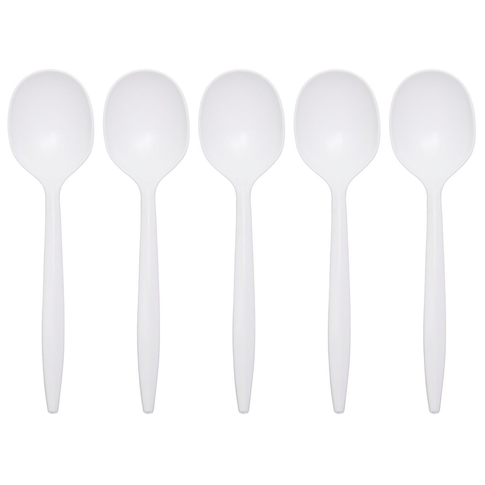 Disposable Plastic Spoons, Medium Weight & White Soup Spoons (1000 Pack)