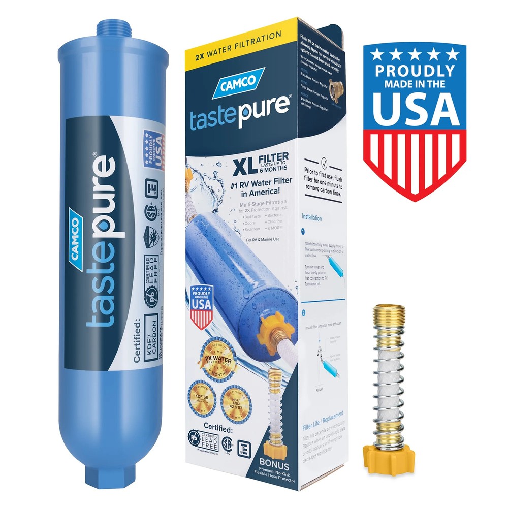 Camco TASTEPURE XL RV Water Filter and Hose Protector - 6-Step Water Filtration