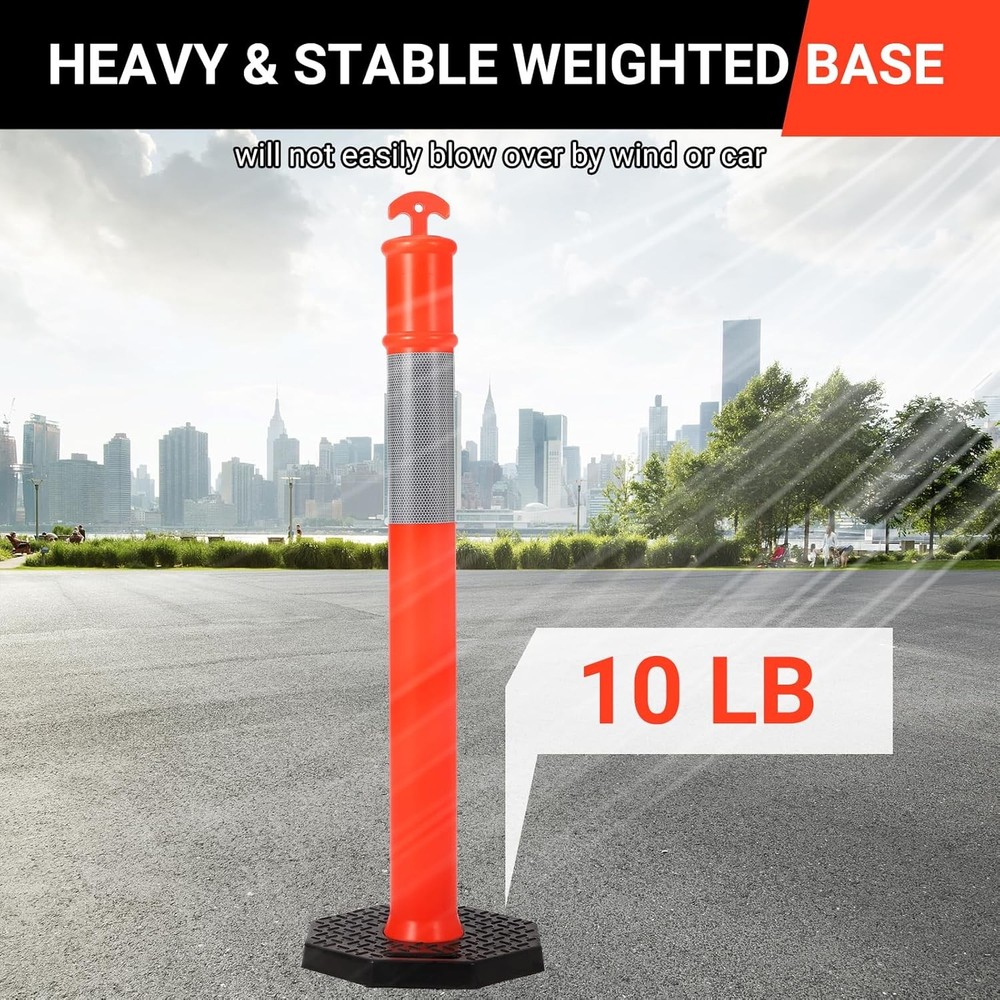 Sturdy 45" PE Delineator Pole with 10" Reflective Collar & Removable Rubber Base