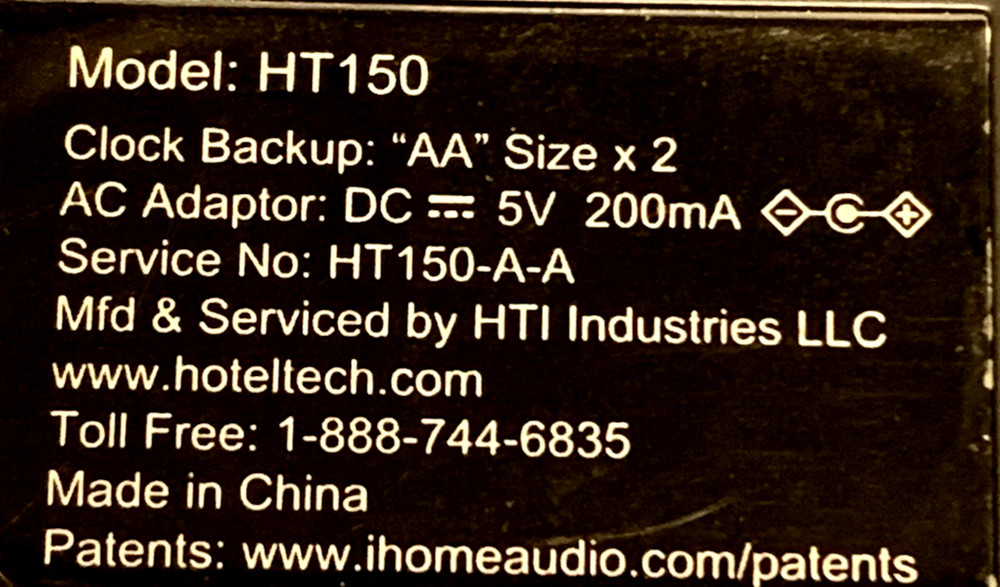 Hotel Technologies HT150 LCD Dimmable Brightness Alarm Clock With Power Cord