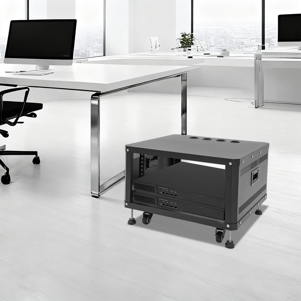 6U Stereo & Studio Rack w/ 4 Wheels, Rolling Network Cabinet Open Frame Rack