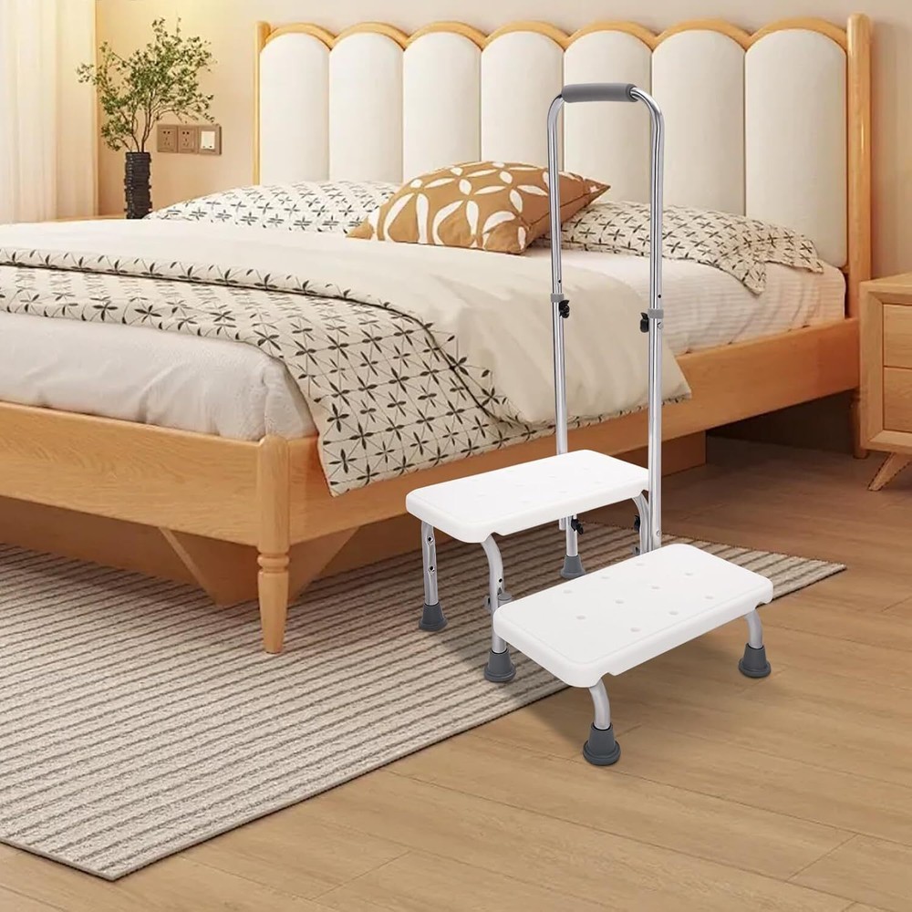 2 Step Stool with Handle for Elderly,Heavy Duty 2 Step Stool with Handrail