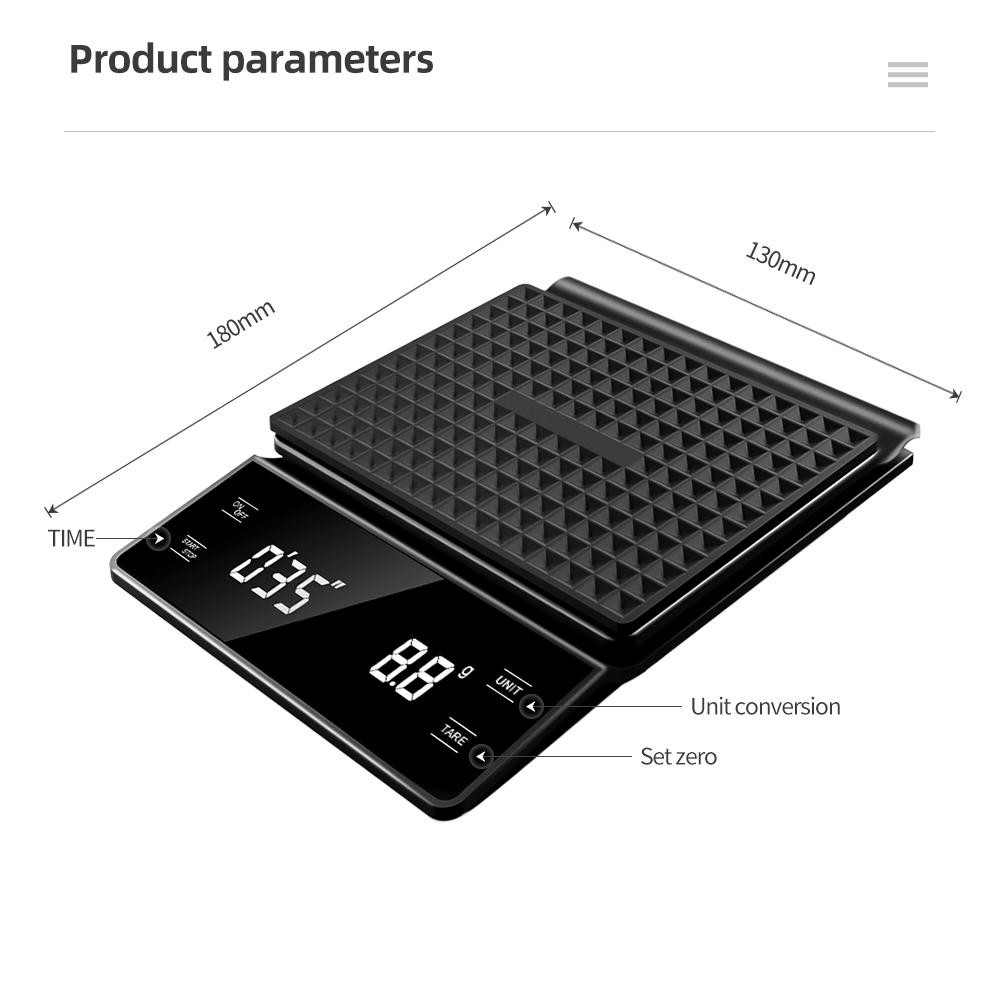 3kg/0.1g Digital Coffee Scale with Timer Kitchen Precision Weighing Scale