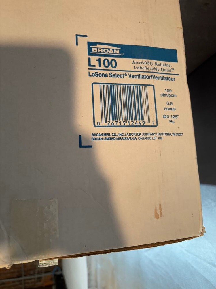 BROAN # L100  IN LINE VENTILATOR  (LOSONE SELECT).