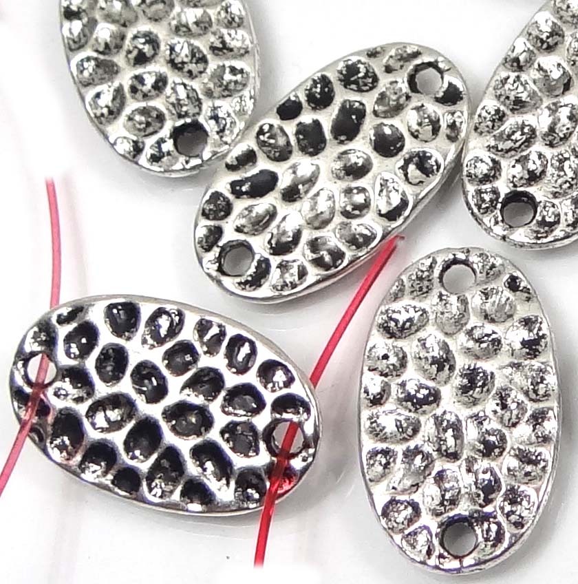 20 Silver Pewter Hammered Oval Connector Link 18x10mm