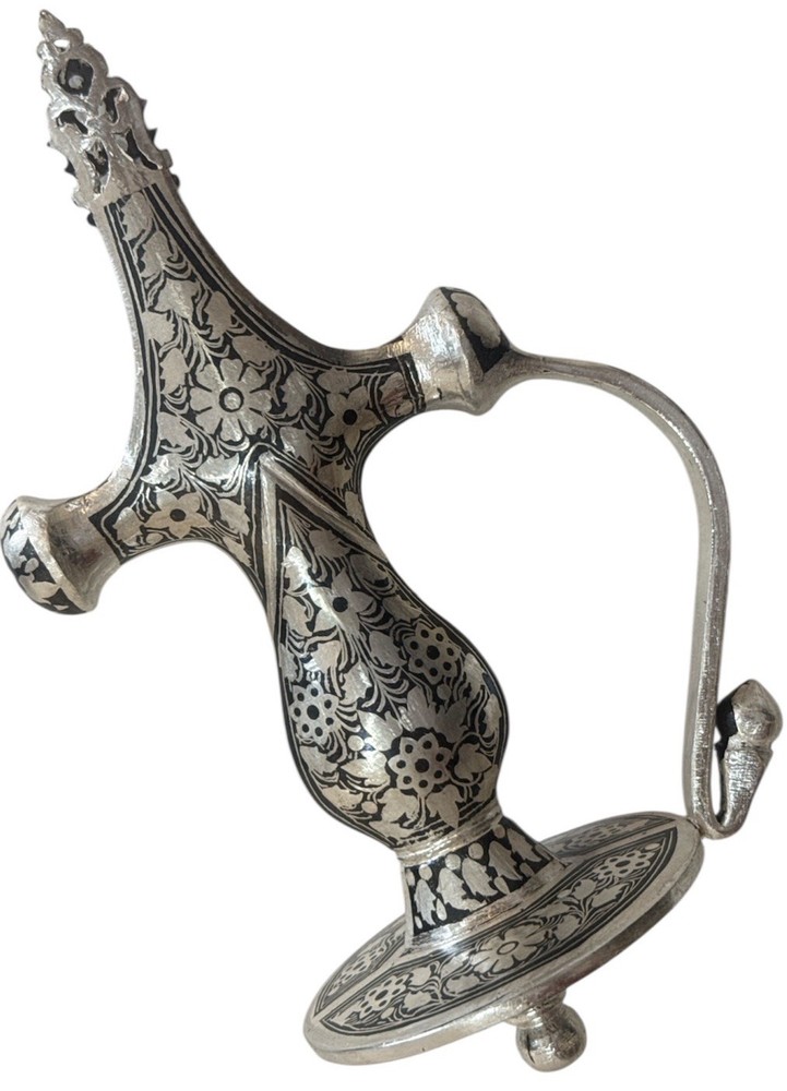 Hand Crafted Mughal Silver inlaid Iron Sword Talwar Handle