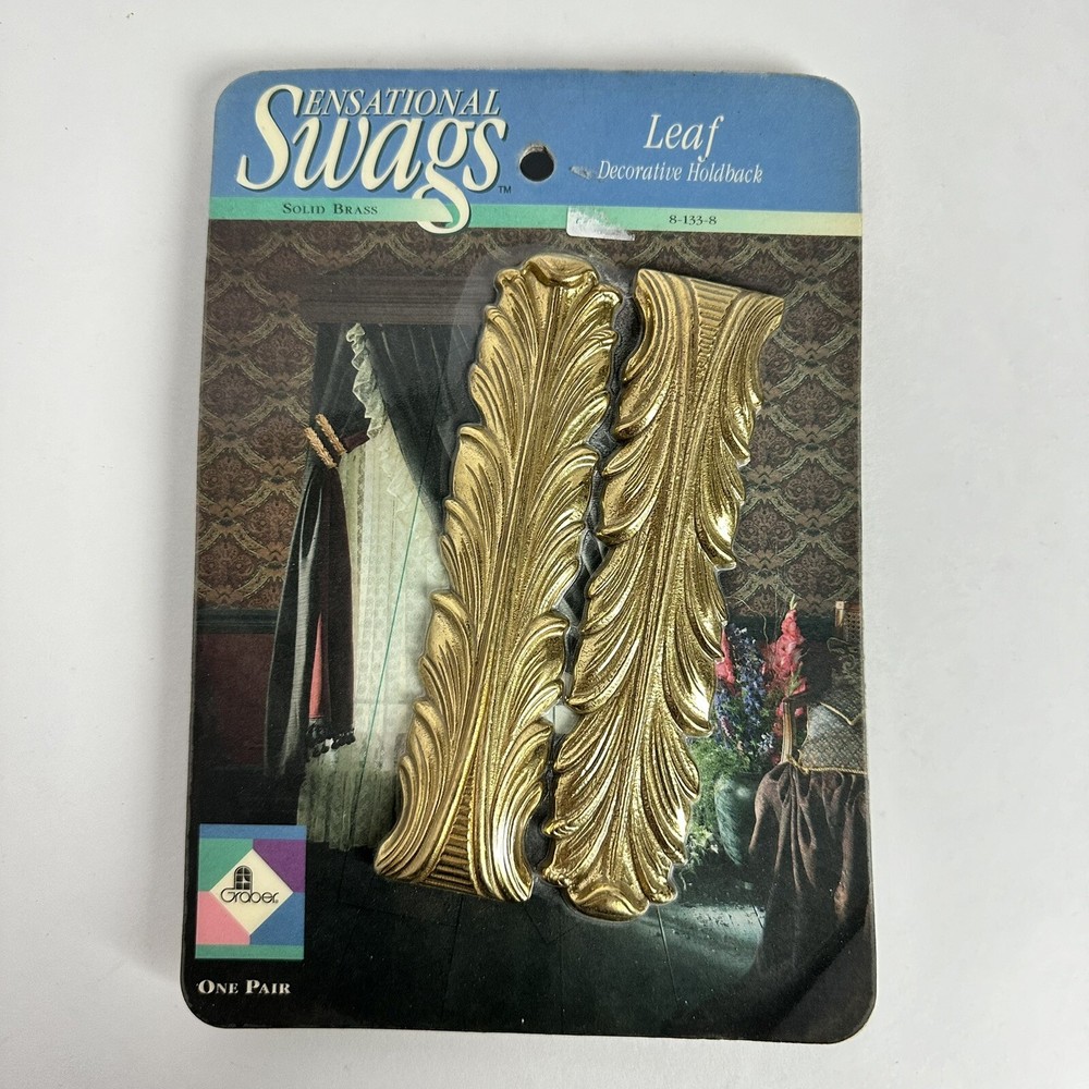 Vintage Graber Sensational Swags Solid Brass Leaf Decorative Holdback Pair NEW