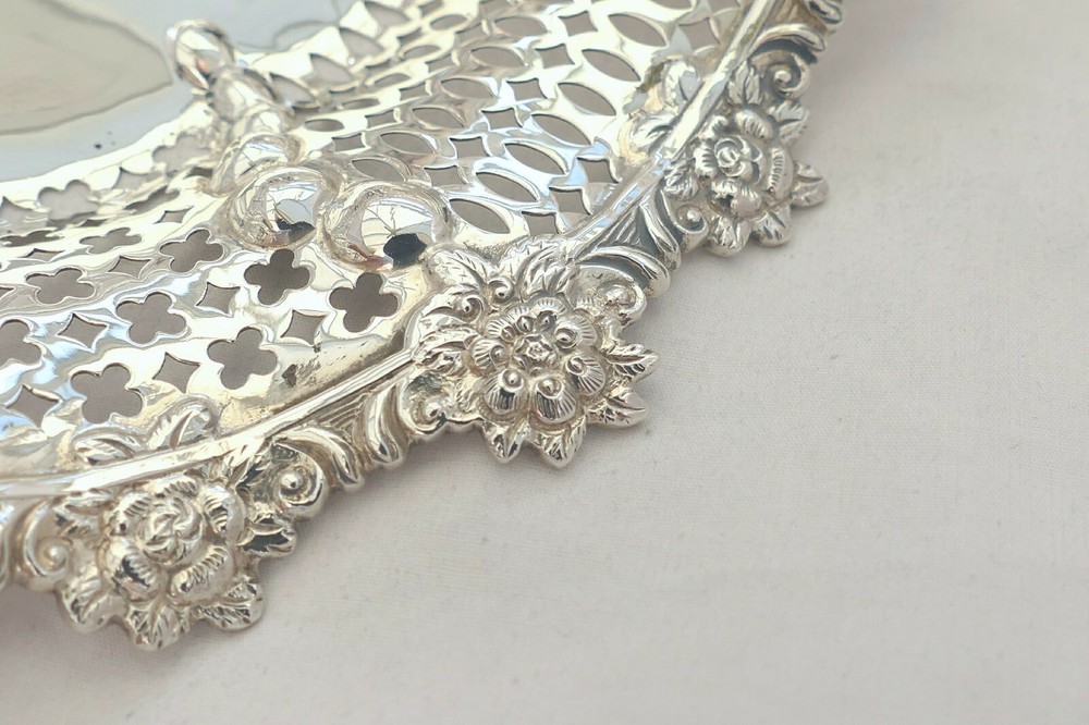 RARE VICTORIAN HM STERLING SILVER PIERCED FRUIT DISH 1894
