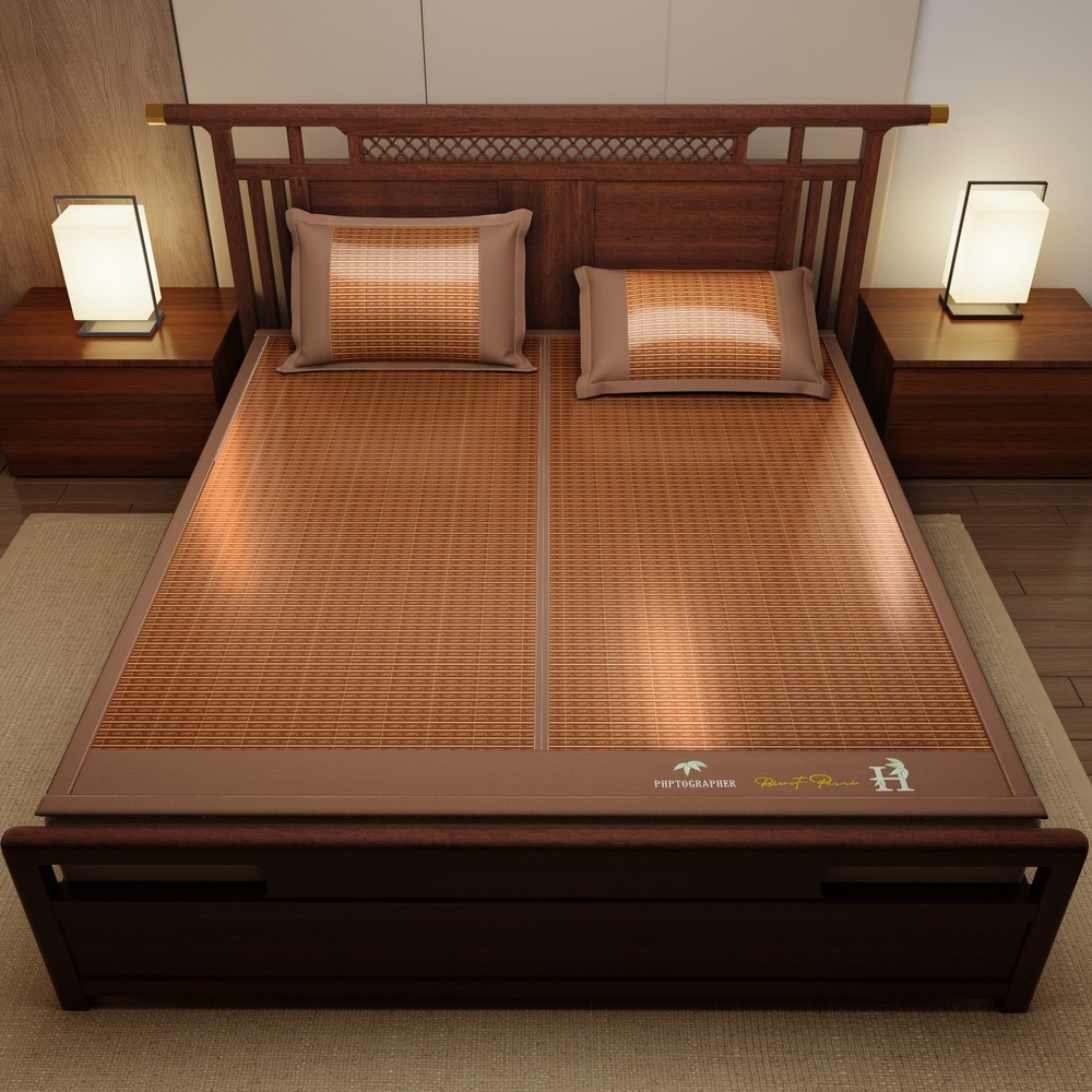Bamboo Bed Mat Summer Accessories Folding Double Faces Bamboo & Rattan Coffee