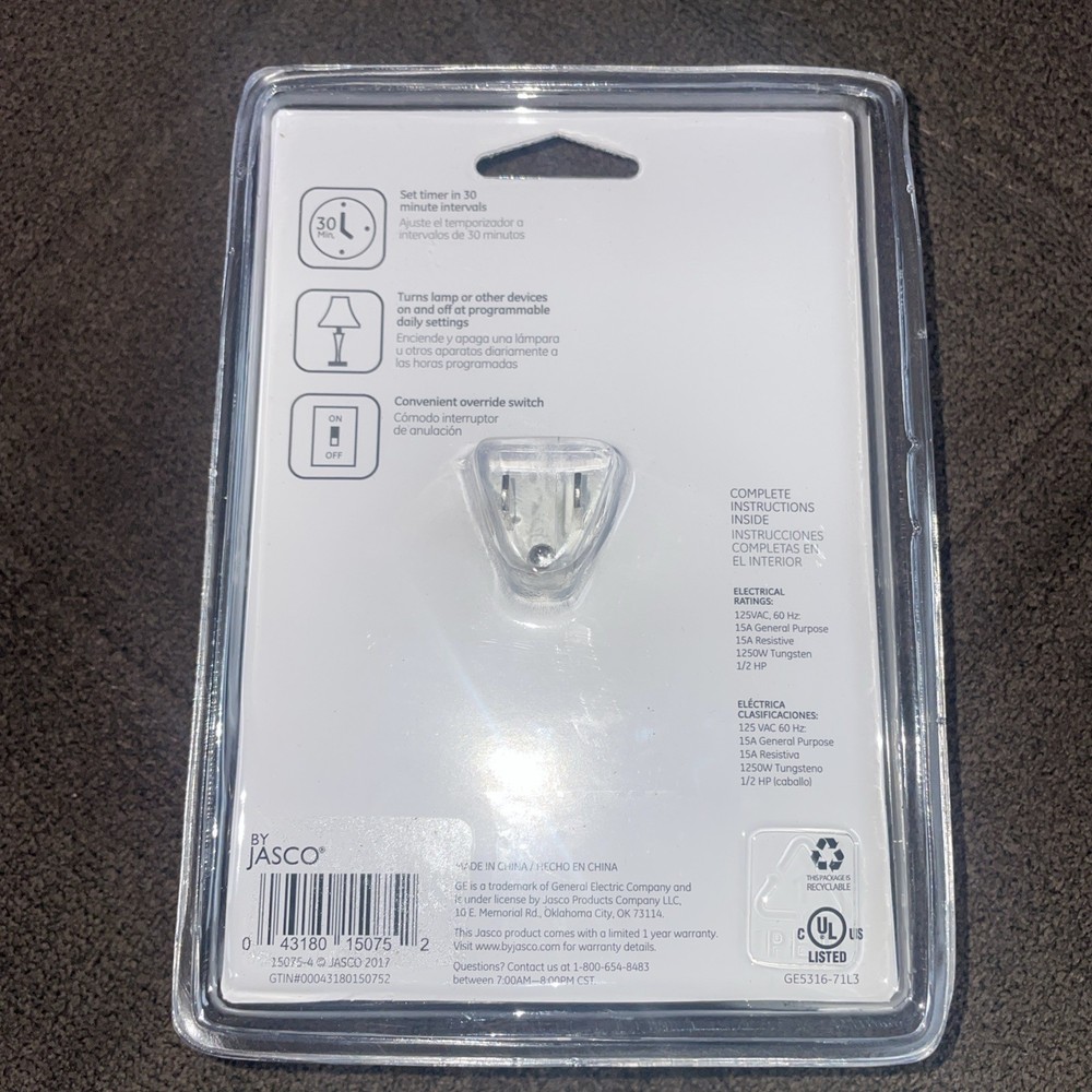 GE Heavy Duty Timer Programmable Grounded Indoor Plug-in with 2-Outlets - White