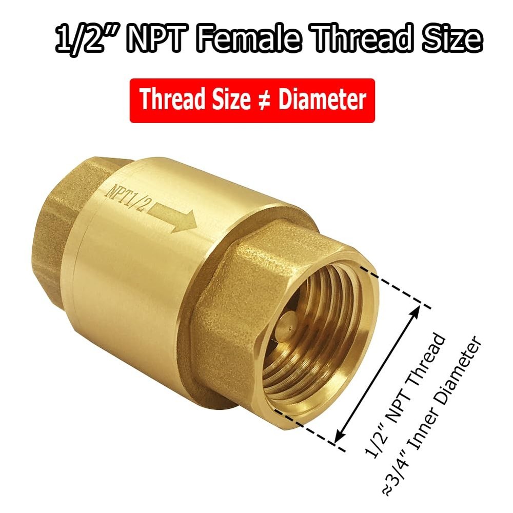 Hooshing 2PCS Brass Check Valve 1/2" NPT Female Thread One Way