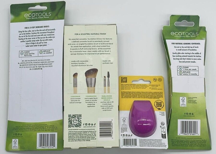 4PC Ecotools Makeup Brush & Compostable Blender & Jade Roller Duo SET ~ NEW