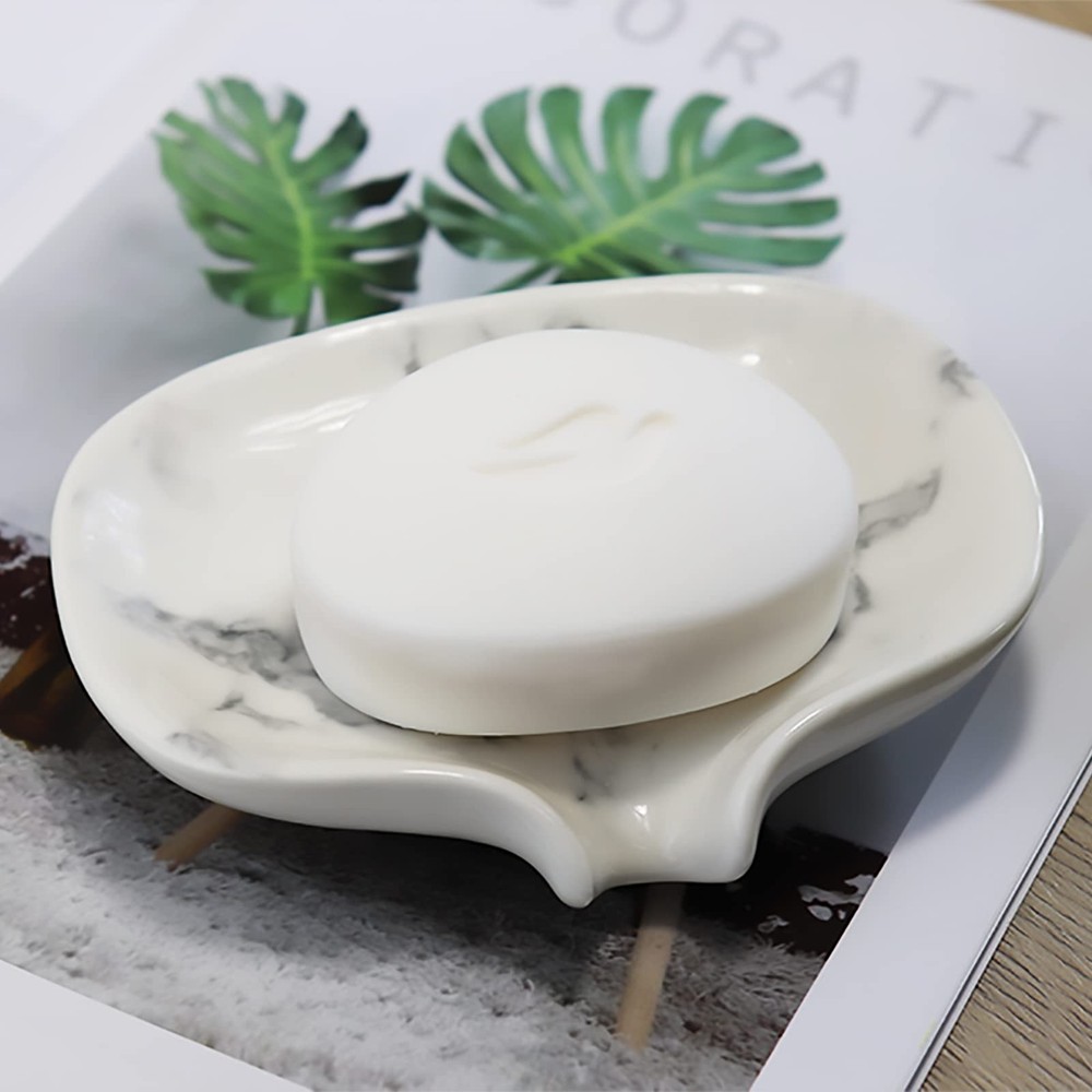 Polyroyal White Marble Texture Soap Dish Ceramic Holder