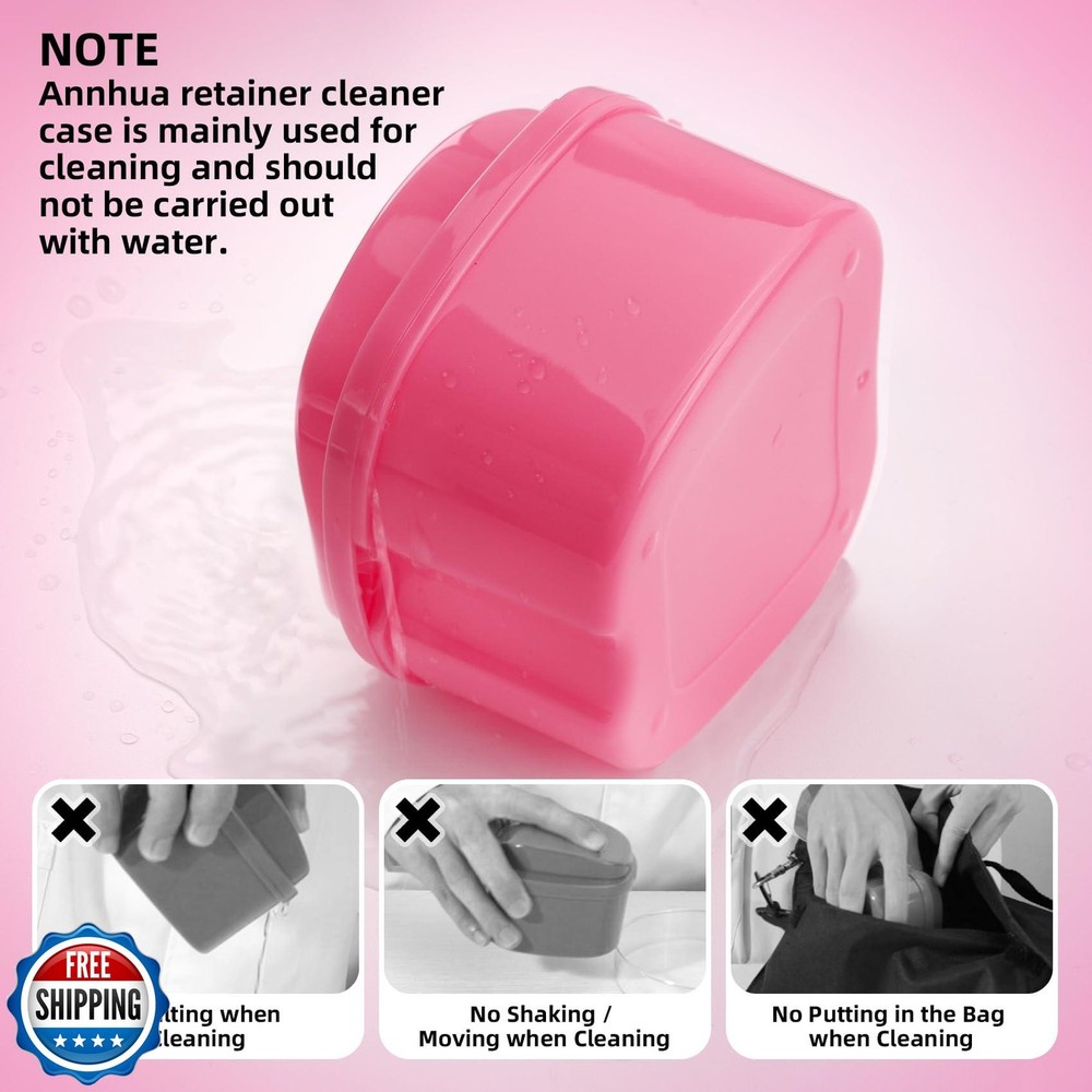 Annhua Denture Retainer Container Case Cleaning,Denture Bath Box False Teeth