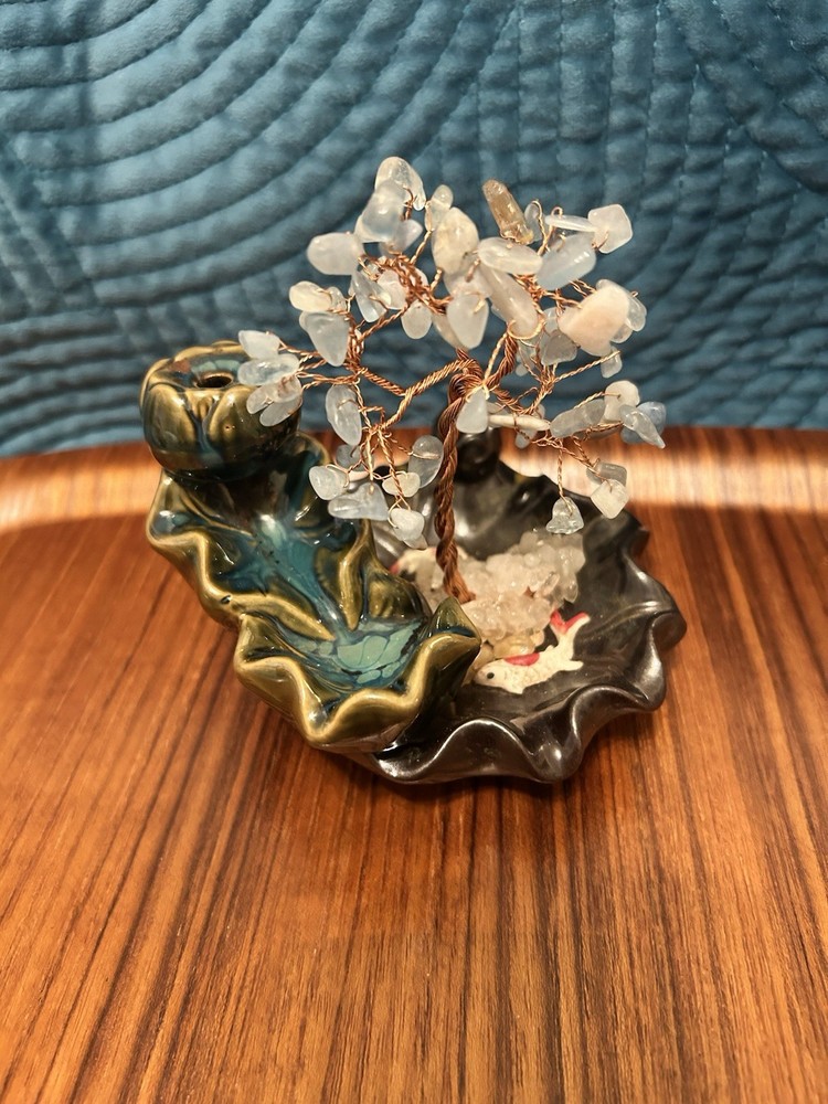 Ceramic Incense Burner - Cascading Effect - Koi Fish, Blue Crystal Tree