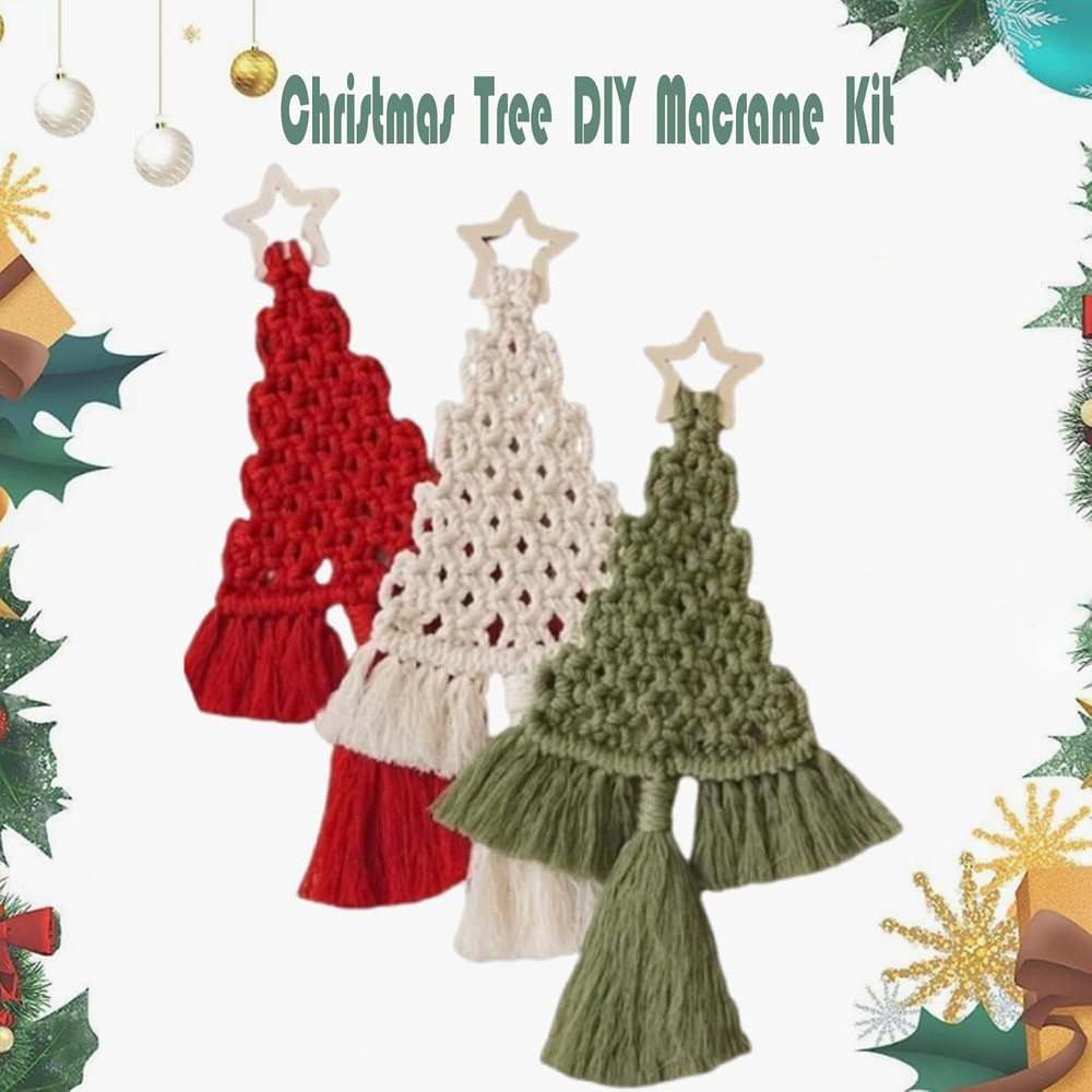 Mdgfge 3 Pack Christmas Tree DIY Macrame Kit, Christmas Macrame Woven Boho Chris