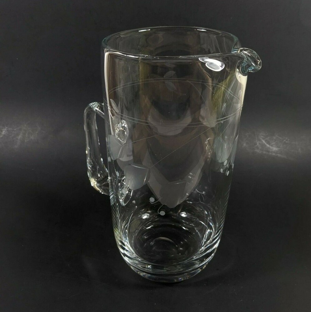 Crystal Pitcher with Cut Flower Designs Hand Blown Kitchenware Decor Serving