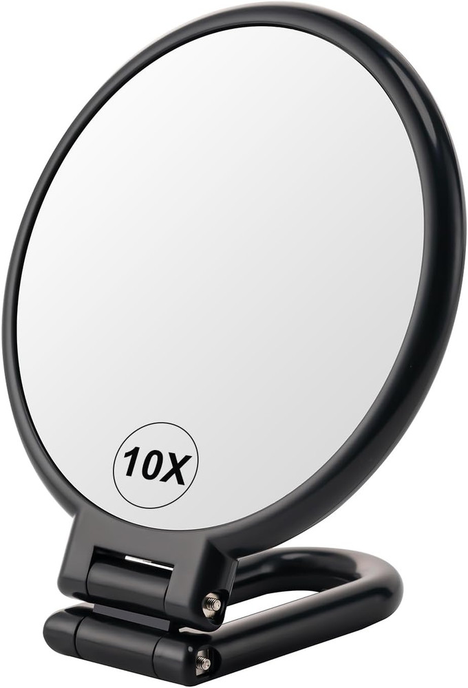 1X/10X Magnifying Handheld Mirror Double Sided, Foldable Travel Makeup Mirror, A