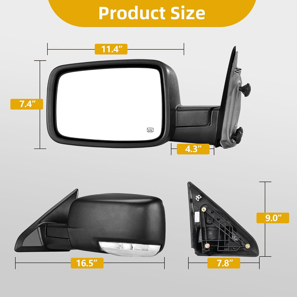 Left Driver Side Mirrors Compatible with 2009-2016 Dodge Ram 1500, 2010-2016 Ram