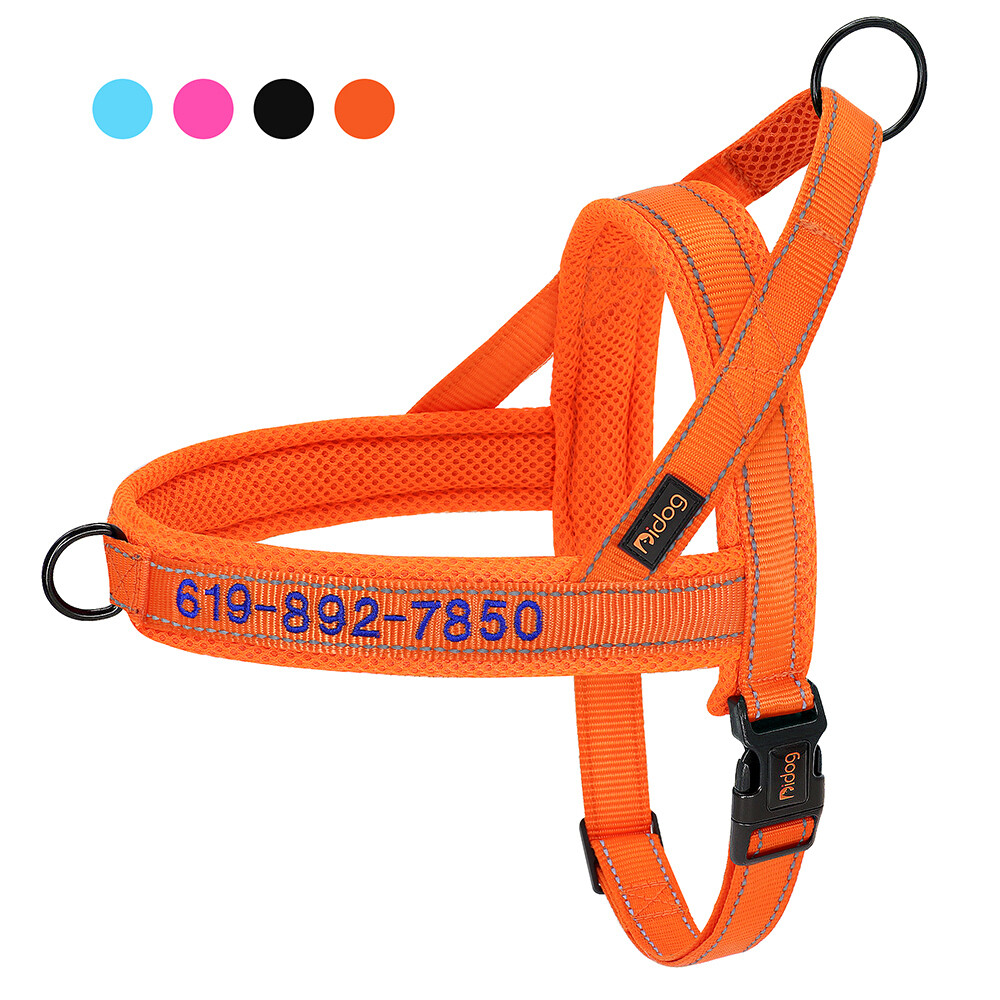 Personalized Embroidered Dog Harness Reflective Nylon No Pull Vest Custom Name