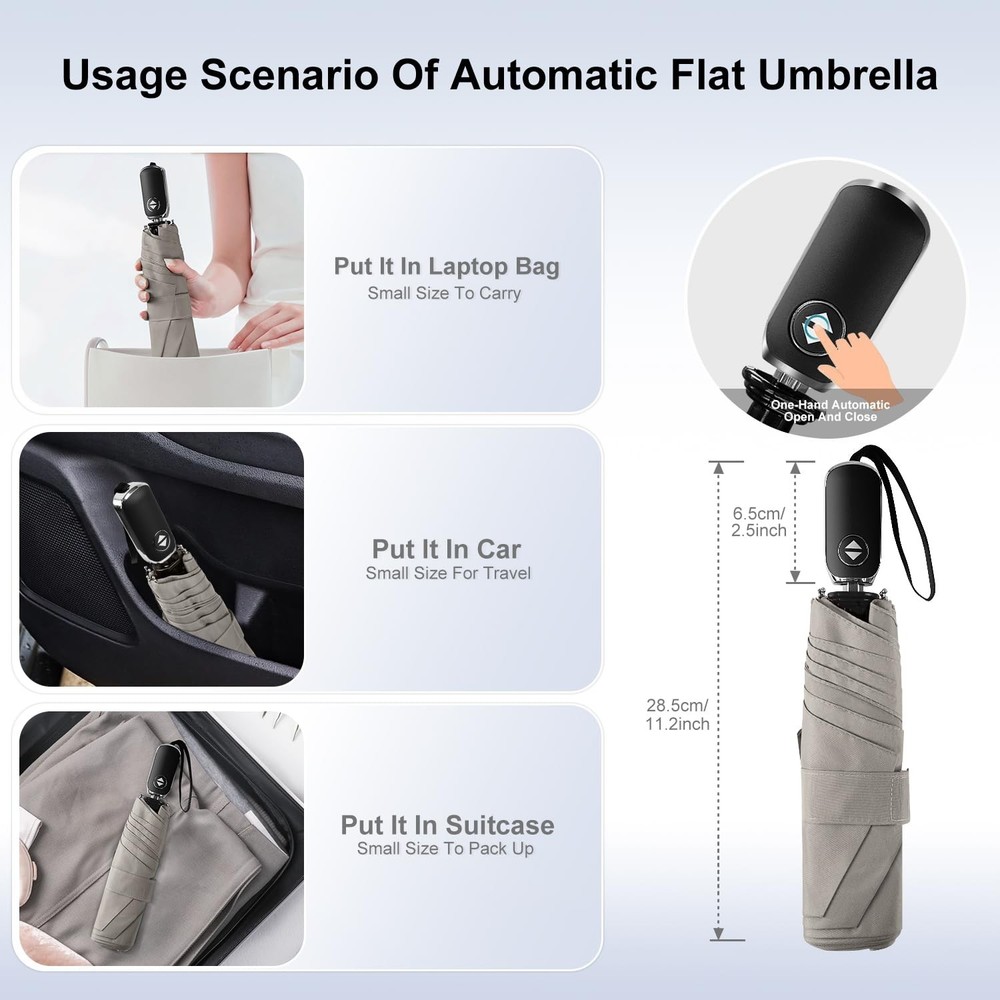 Compact Mini Umbrella Folded: 11 inches, Open Diameter: 37.4 07.Gray