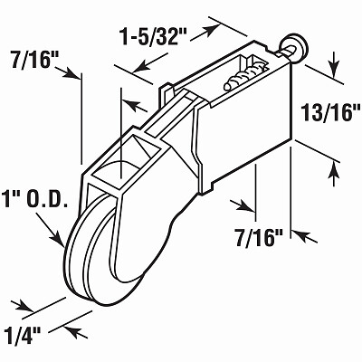 Roller Assembly, 1 in Dia Roller, 1/4 in W Roller, Nylon, White, 2-Roller - pack