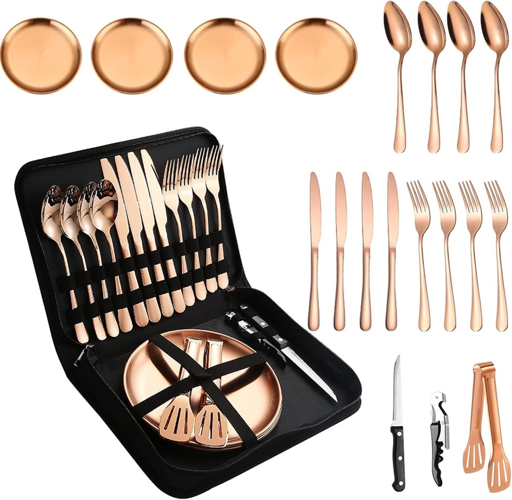 Picnic Tableware Set Cping Dinnerware Copper/Rose Gold Sierware and
