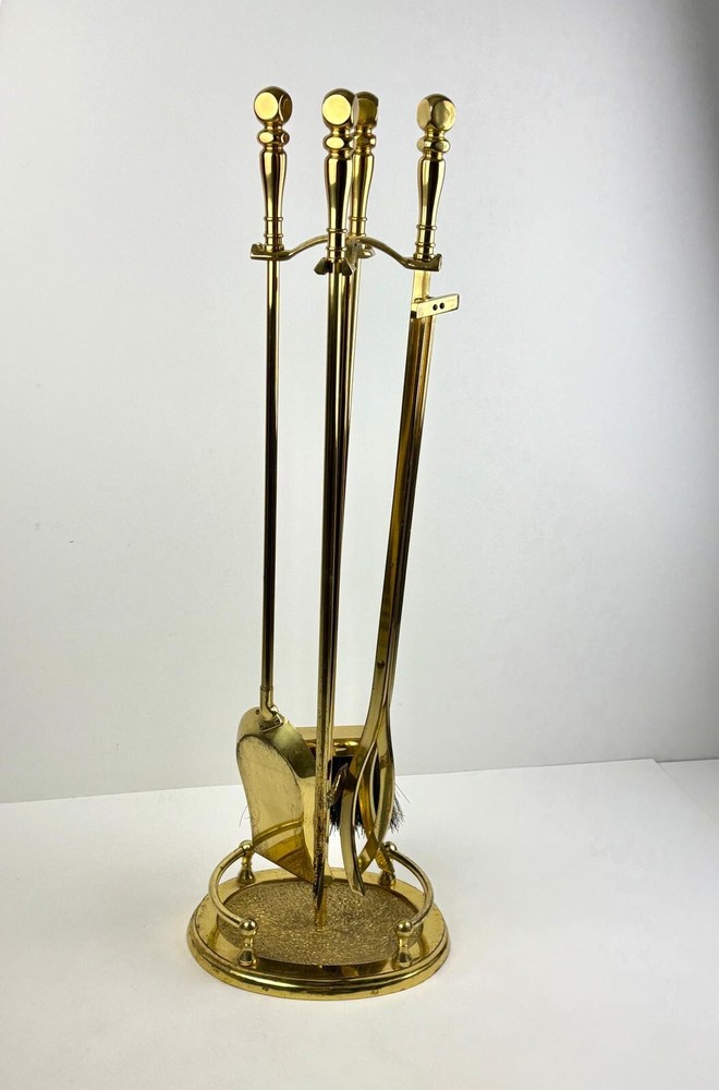 Vintage Regency Style Polished Heavy Solid Brass Fireplace 5 Piece Tool Set 31in