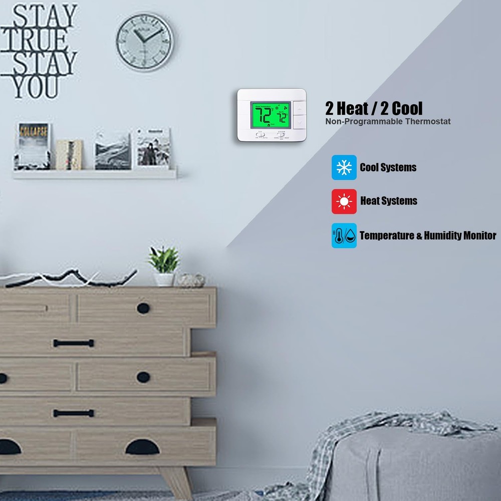 Upgraded Multi-Stage Non-Programmable Thermostats for Home 2 Heat/2 Cool, wit...