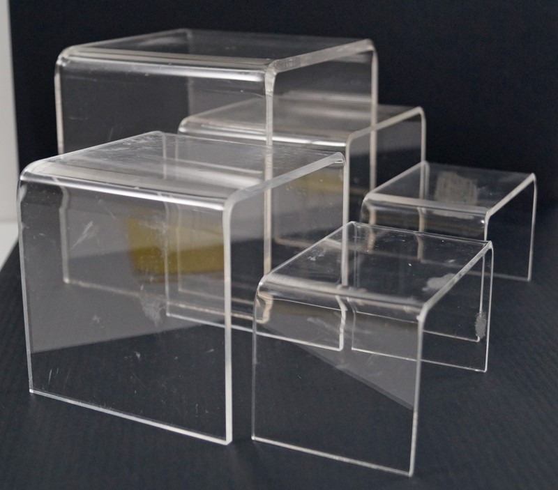 5 ASSORTED ACRYLIC DISPLAY SHOWCASE RISERS STANDS ANTIQUE SHOWS DECORATION #21