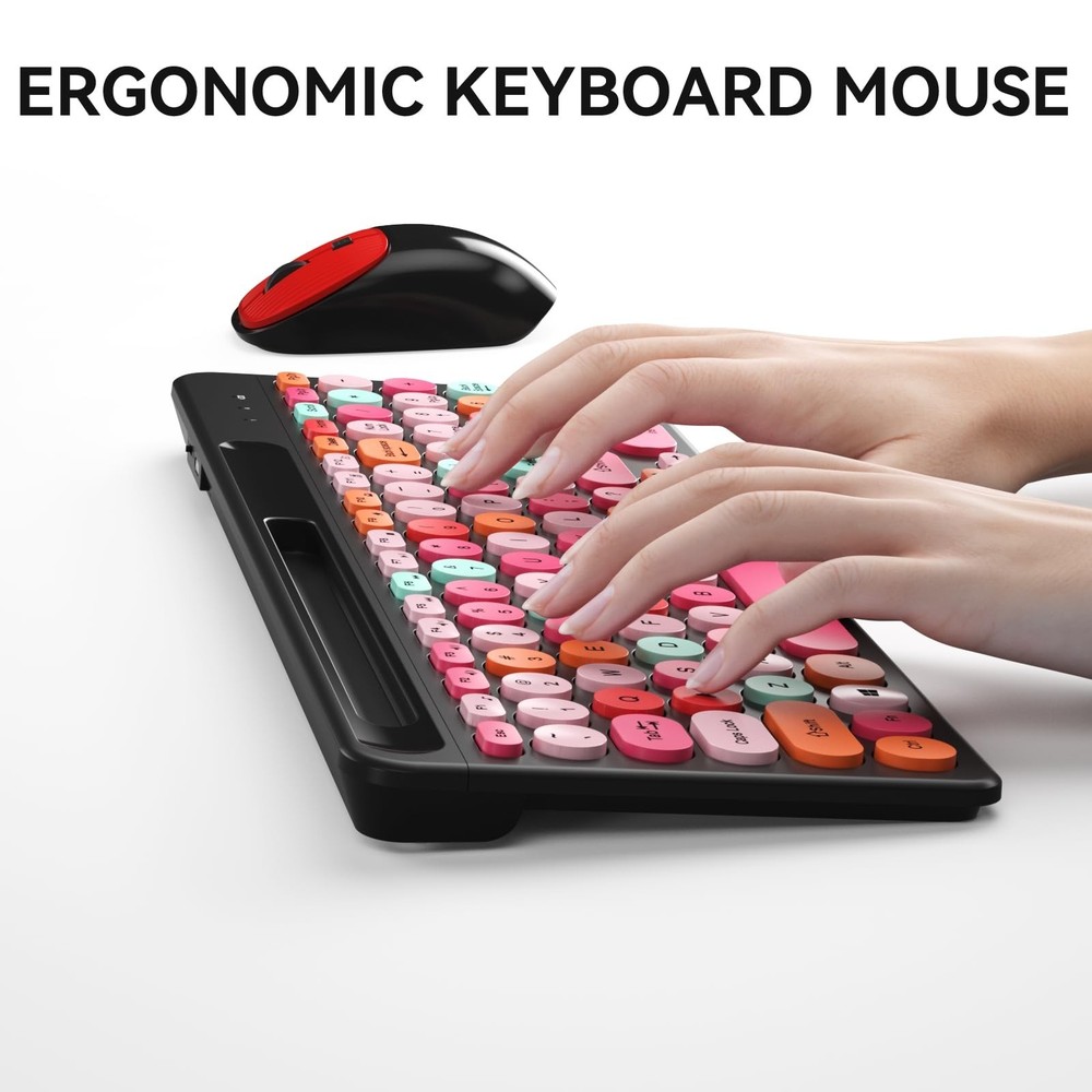 Retro Typewriter Wireless Keyboard with Round Keycaps, 2.4GHz Compact USB Cut...