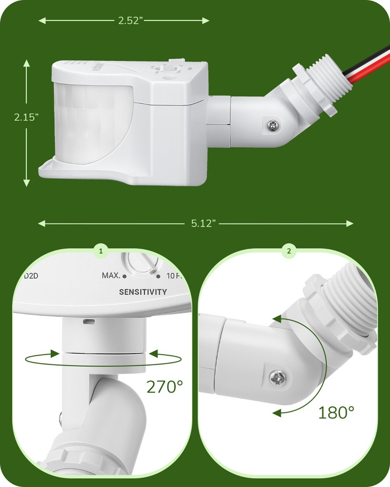 EDISHINE Motion Sensor, Automatic Dusk to Dawn, 240 Degree Replacement White