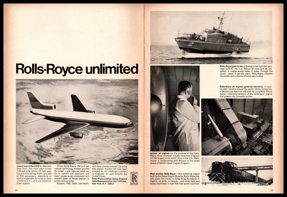 1968 Rolls-Royce Engine Lockheed 1011 Jet Boeing Diesel Train 2-Page Print Ad