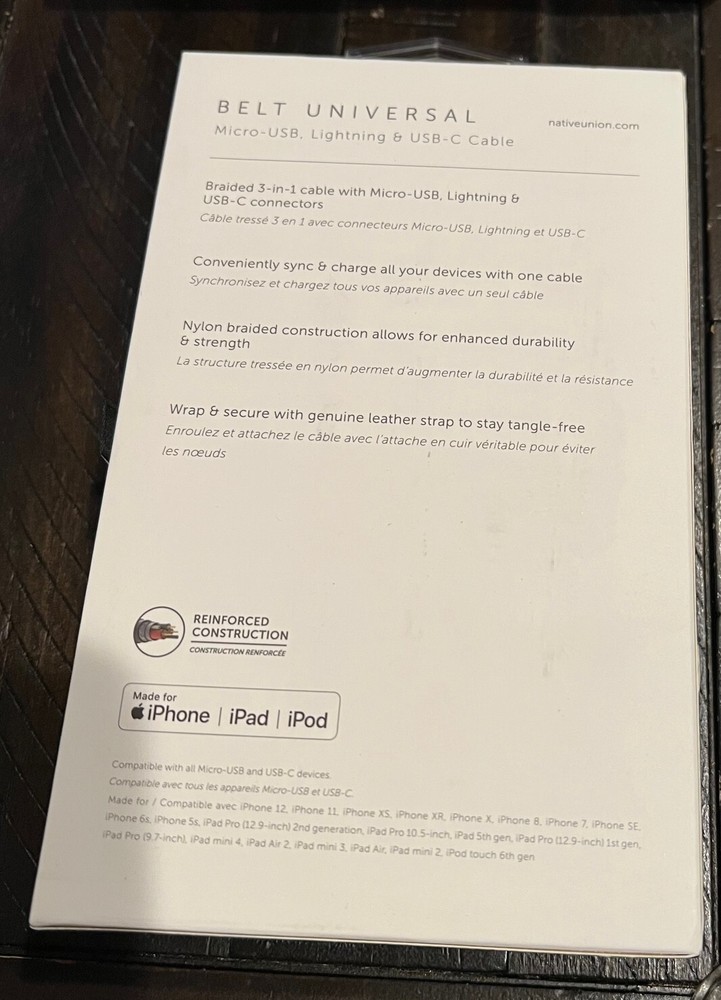 Native Union Belt 6.5' USB-C/iPhone Connector/Micro to USB Type A Cable