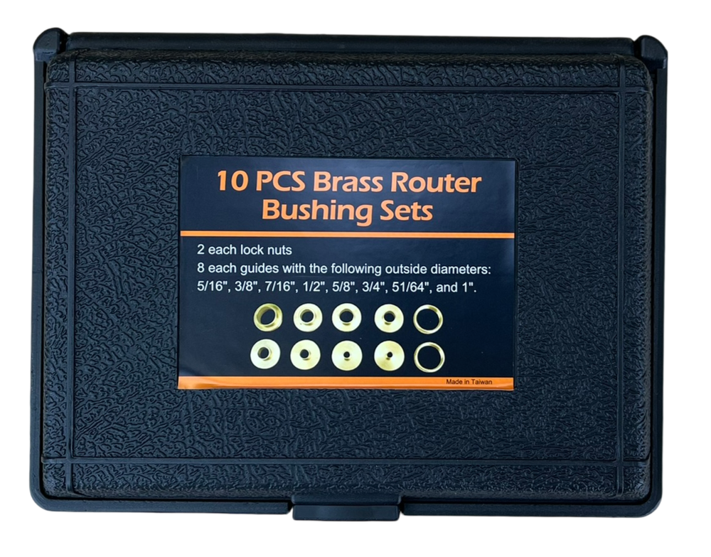 Brass Router Template Guide Bushing Set, Porter Cable style with Case