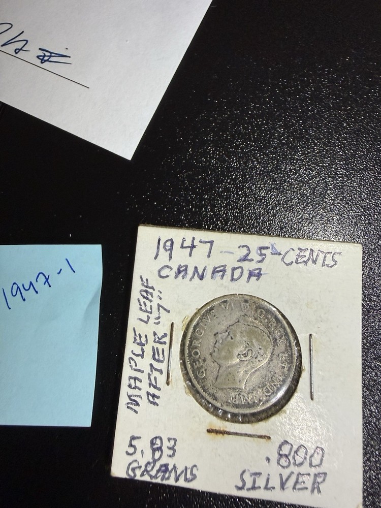 1947 Canada 25 cents Maple Leaf Silver Coin