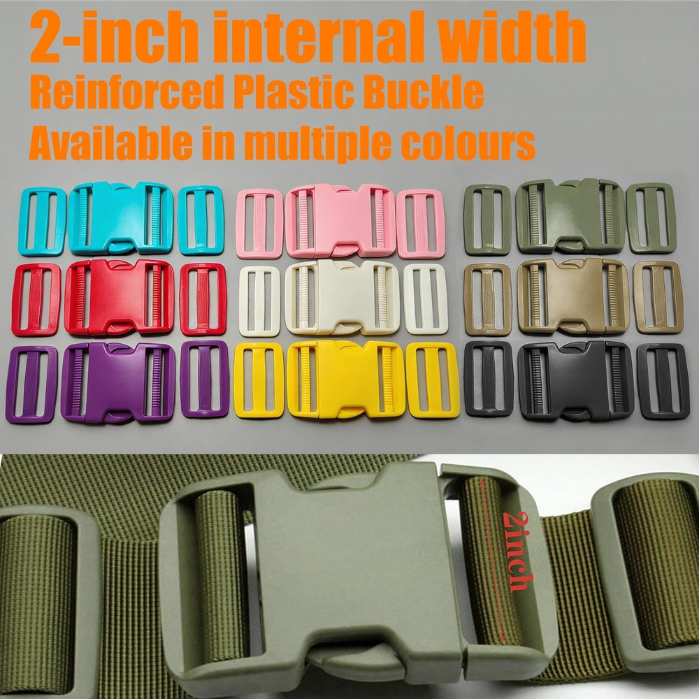 Side Release Buckle for 2'' Belt, 2 pcs Heavy Duty Plastic Buckles Replacement D