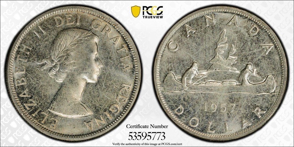1957 Canada silver $1 PCGS MS64 One Waterline