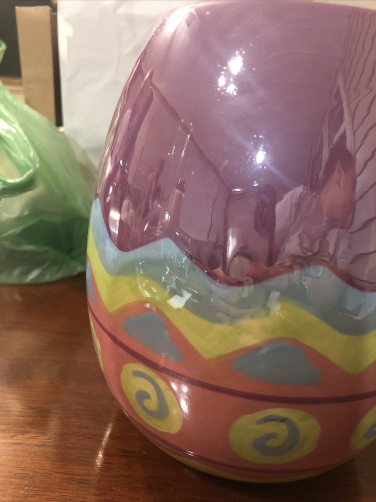Ceramic Easter egg Painted Vase, candy dish, Candle Holder