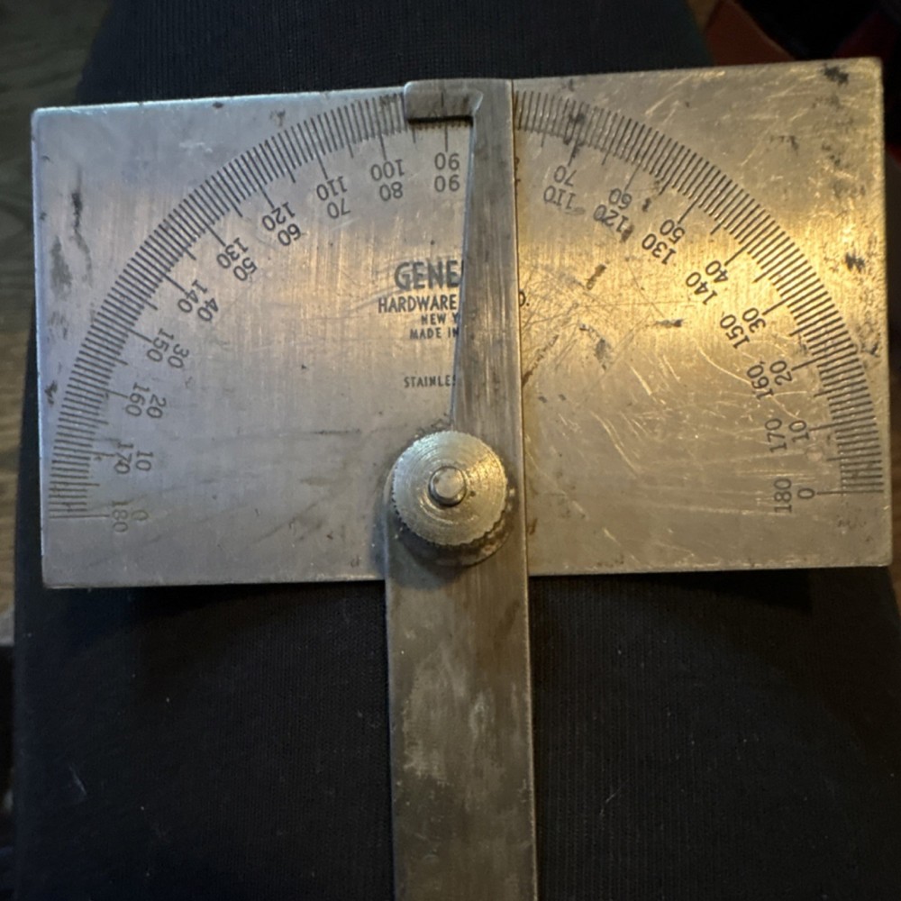 General Rectangular Head Stainless Steel Metalworking Protractor 0-180 Degrees