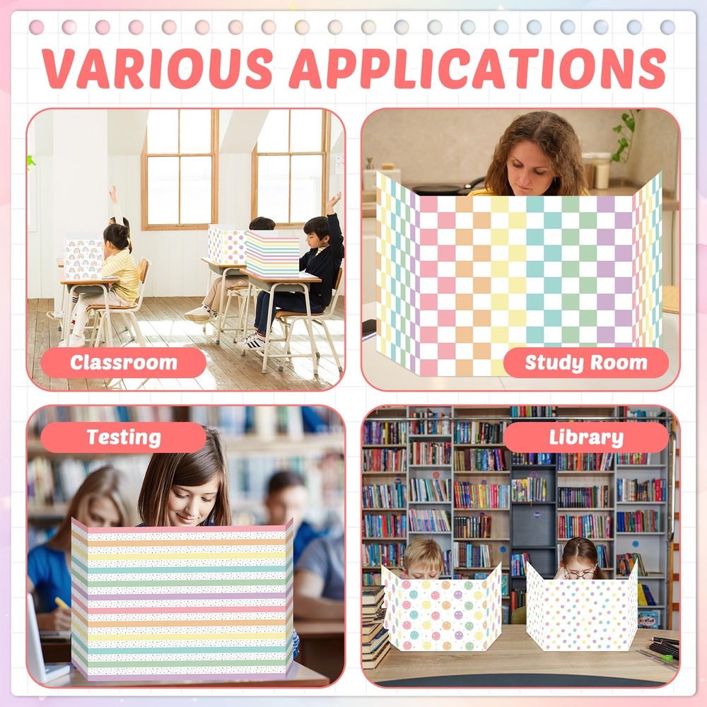 30 Pack Desk Dividers Students Rainbow Privacy Folder Waterproof Testing Boards