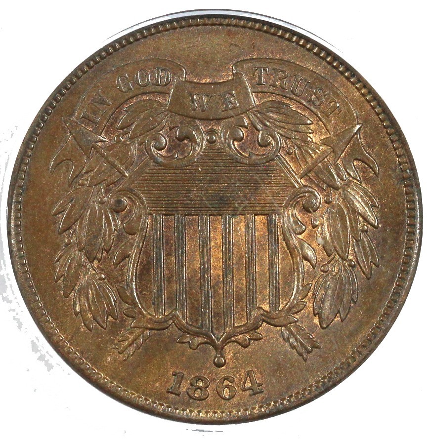 1864 2c Large Motto Two Cent Piece ANACS MS 61 RB