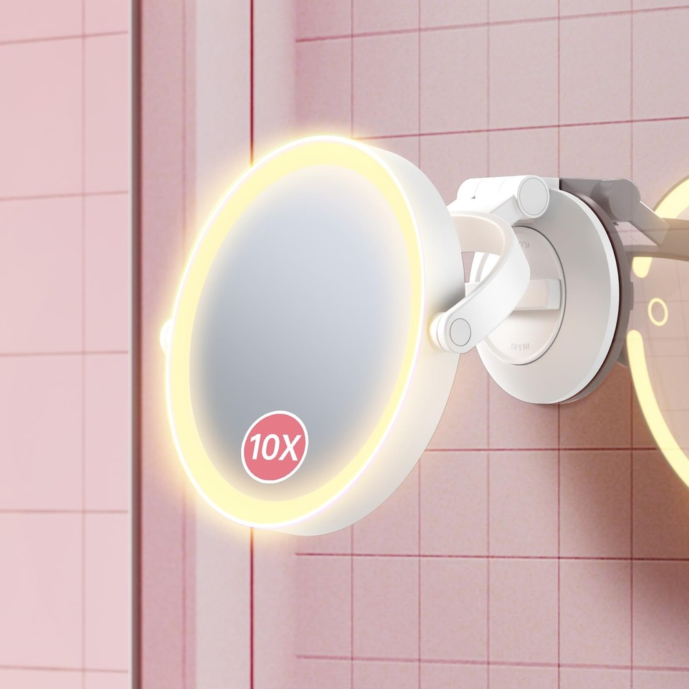 Suction Cup Magnifying Mirror with Light 10X, Wall Mounted Makeup Mirror with...