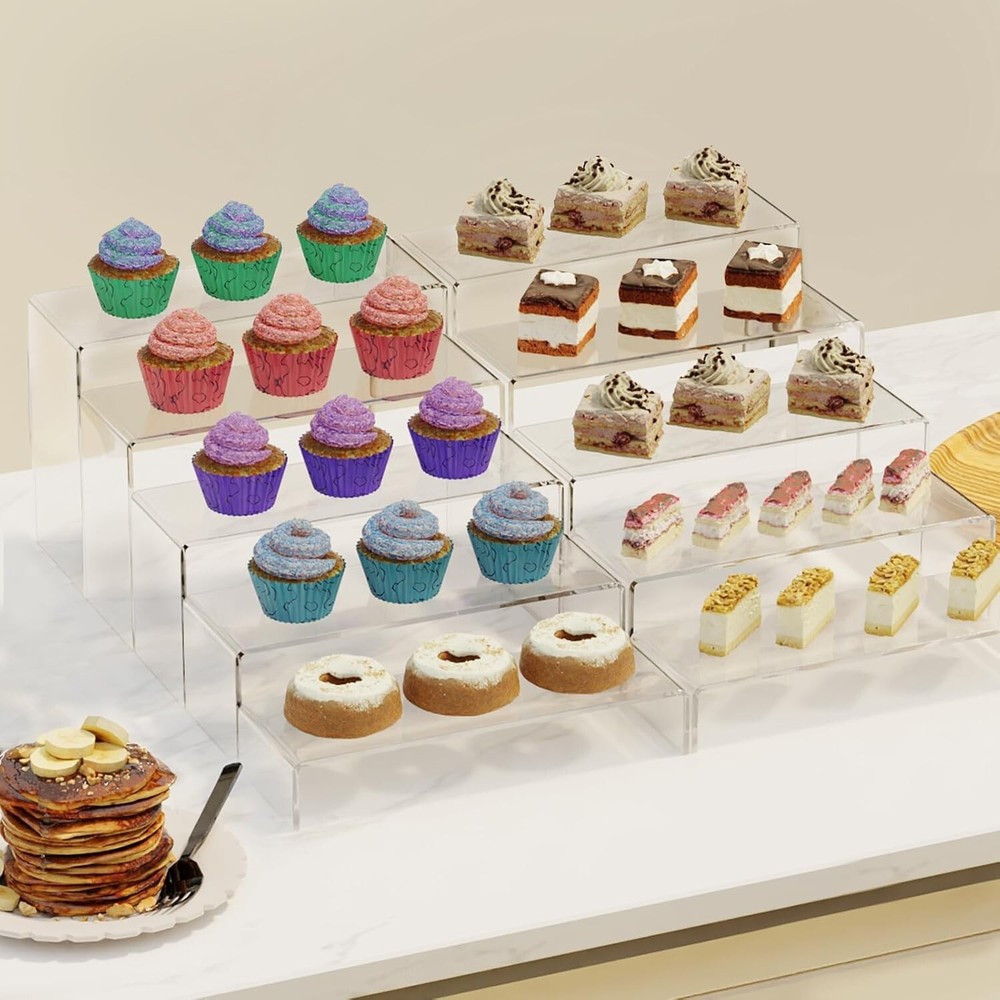 2 Set Large Acrylic Risers, 8 Pcs Rectangular Clear Acrylic Display Stand, Di...