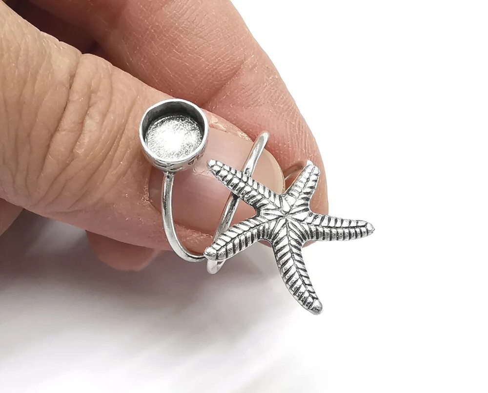 Starfish Wrap Blank Silver Ring Setting Cabochon Mounting Base Brass G27565