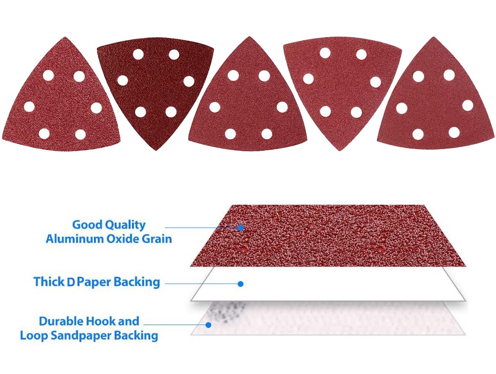 500PCS 3.5" 6-H Triangle Sanding Discs A/O 90mm Hook & Loop Sandpaper 40-120Grit